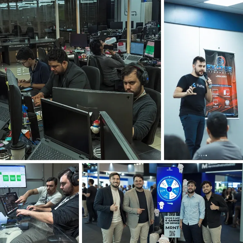 Equipe da Fteam reunida trabalhando em conjunto em um projeto